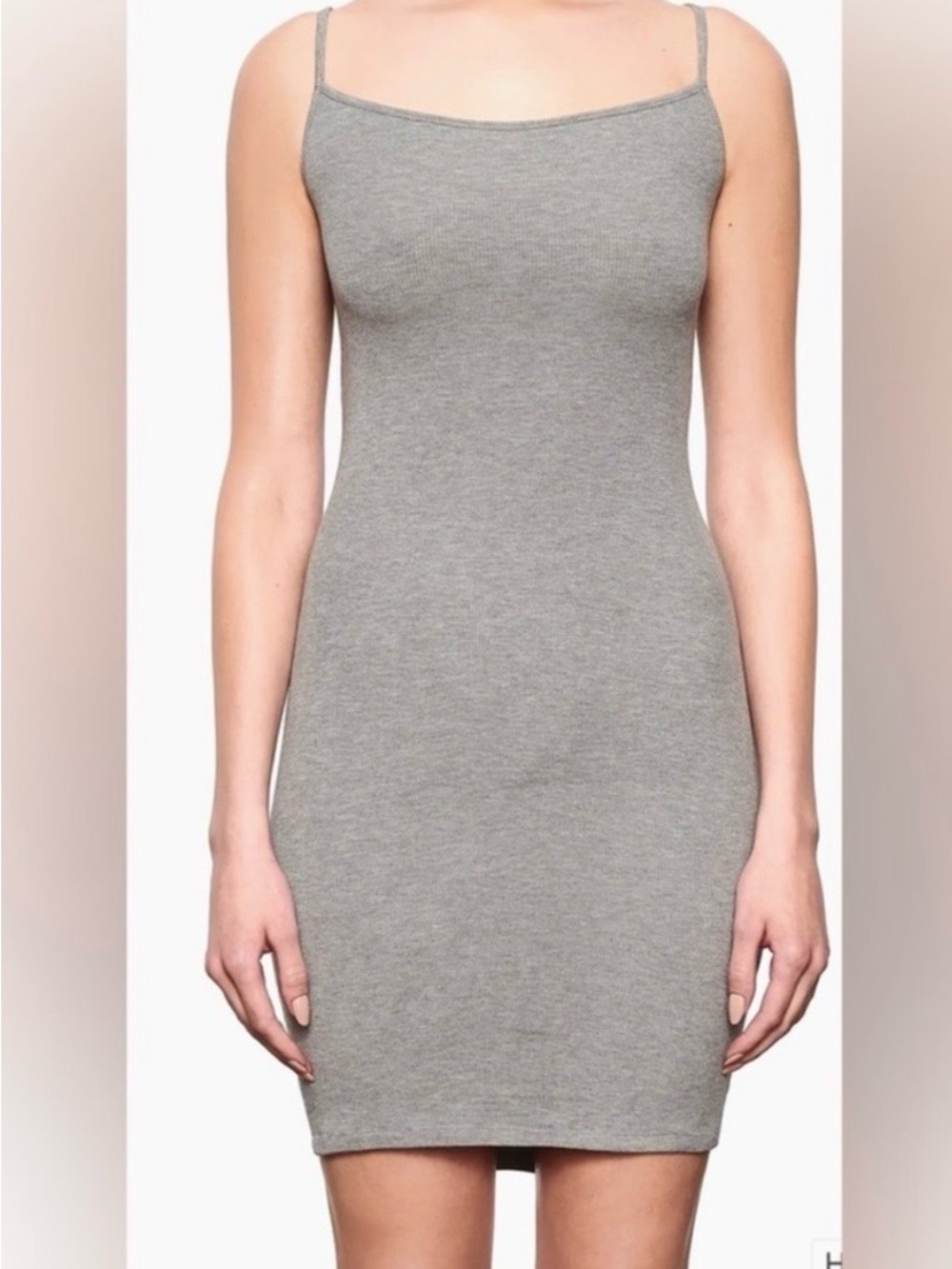 SKIMS Heather Grey Ribbed Spaghetti-Strap Mini Dress
